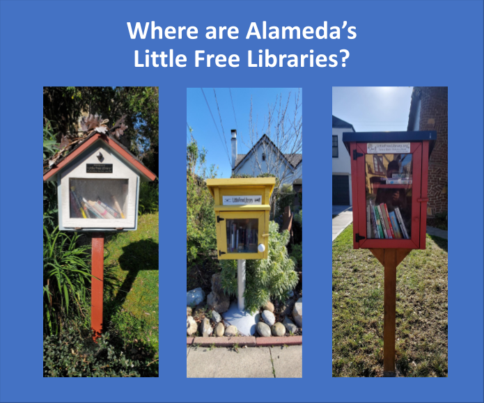 images of three distinct free little libraries