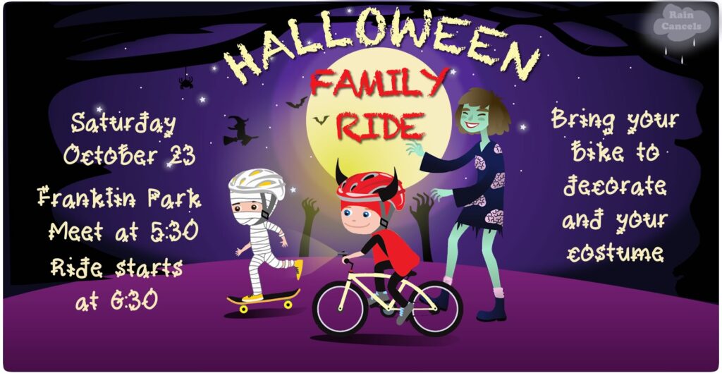 halloween bike ride - kids in costumes on bikes