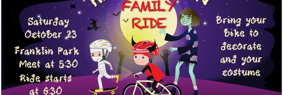 halloween bike ride - kids in costumes on bikes