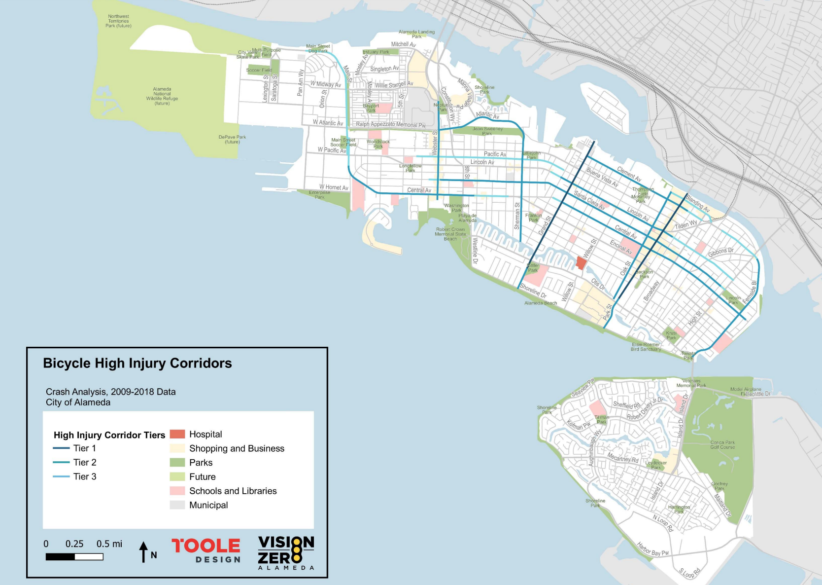 Grand Street is a Tier-1 High Injury Corridor for Bicyclists