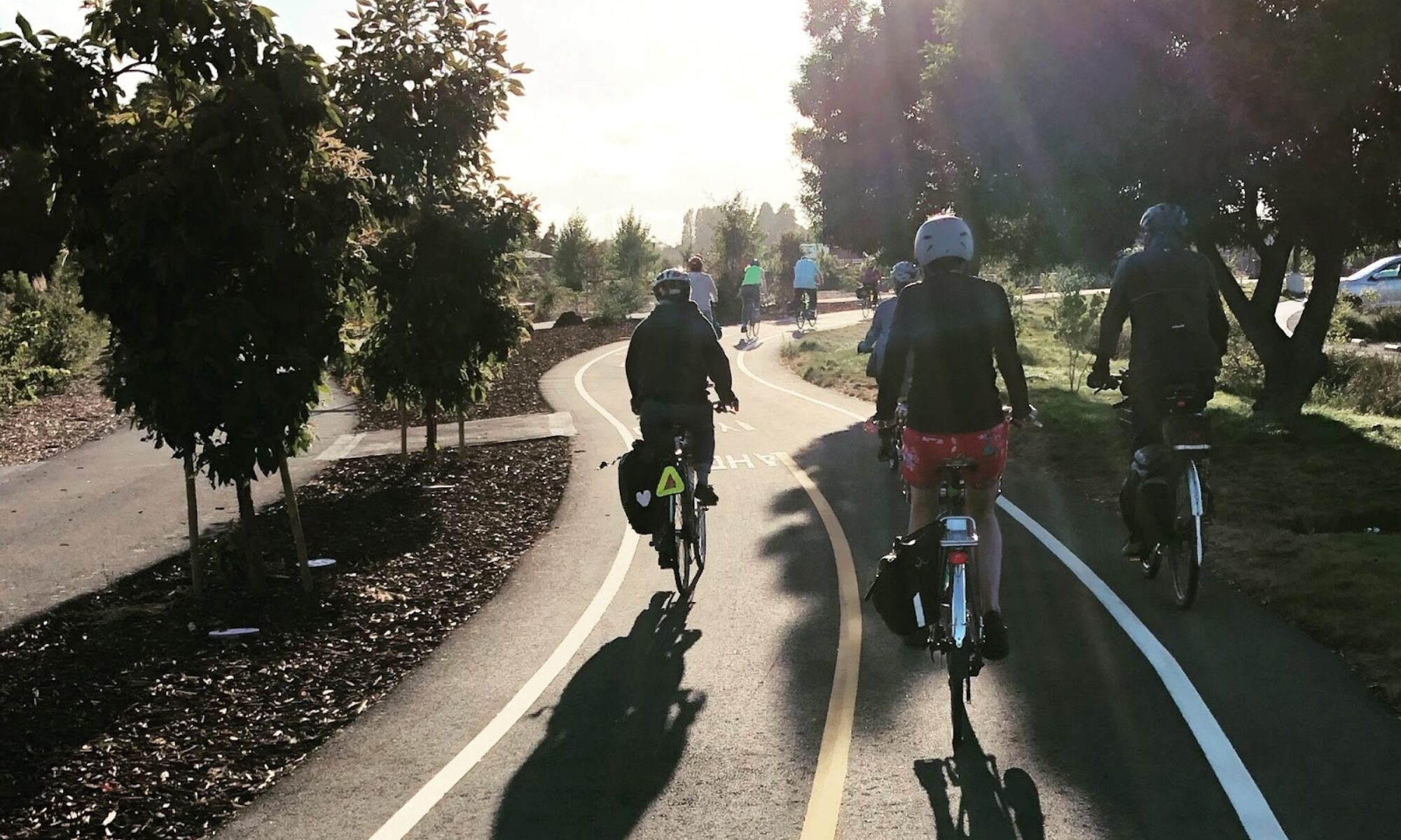 cyclists riding into the sun